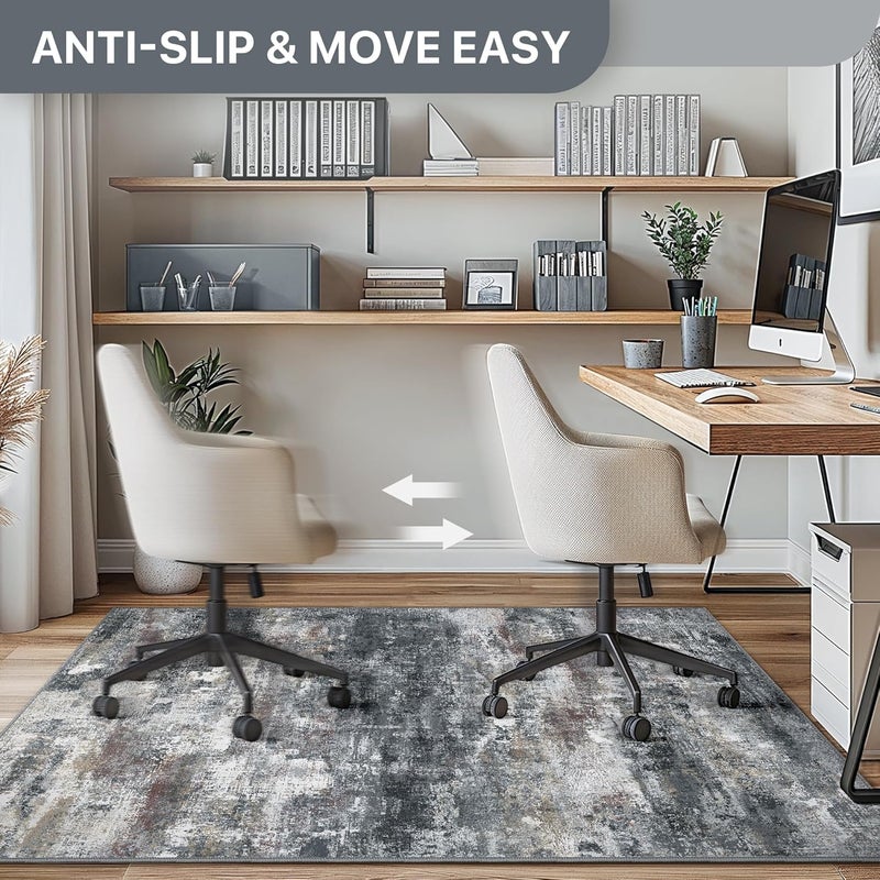 BESBLEE Office Chair Mat for Hardwood Tile Floor, Abstract 36"X 48" Desk Mats for Office Chair on Rolling Chairs Carpet, Desk Anti-Slip 1/5" Thick Rug for Computer Chair, Thin Low-Pile Floor Mat, Dark Gray - Image 4
